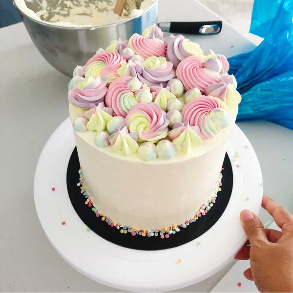 Rainbow Cake Recipe - decorating