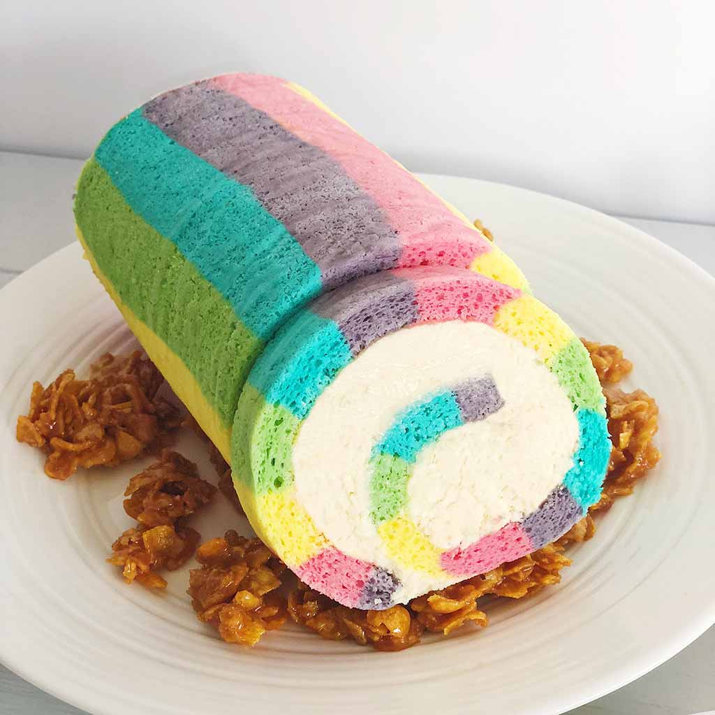 Rainbow Cake Roll Recipe - Japanese Chiffon style