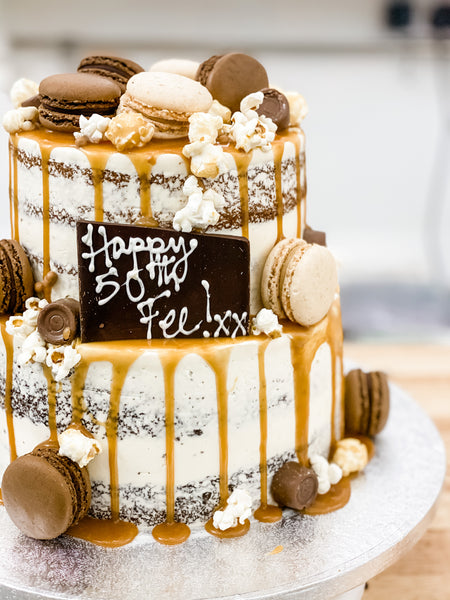 Two Tiered Salted Caramel Drip Cake