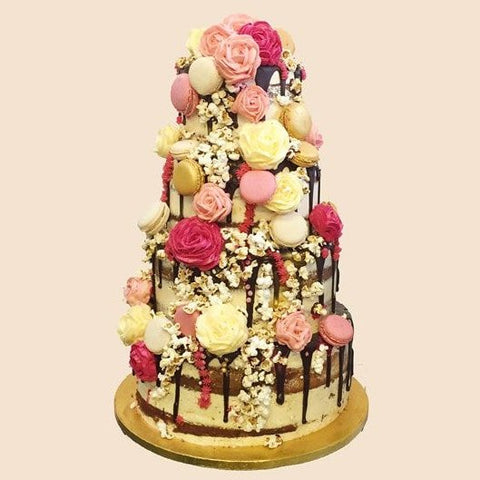 Rustic Chic Macaron Roses Wedding Cake