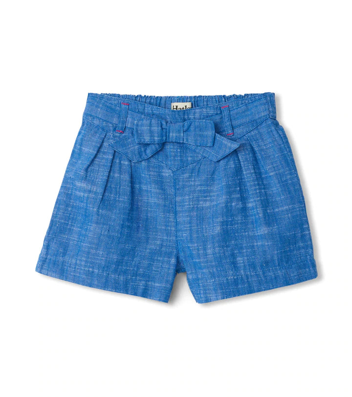 Hatley Belted Chambray Paper Bag Shorts - Blue