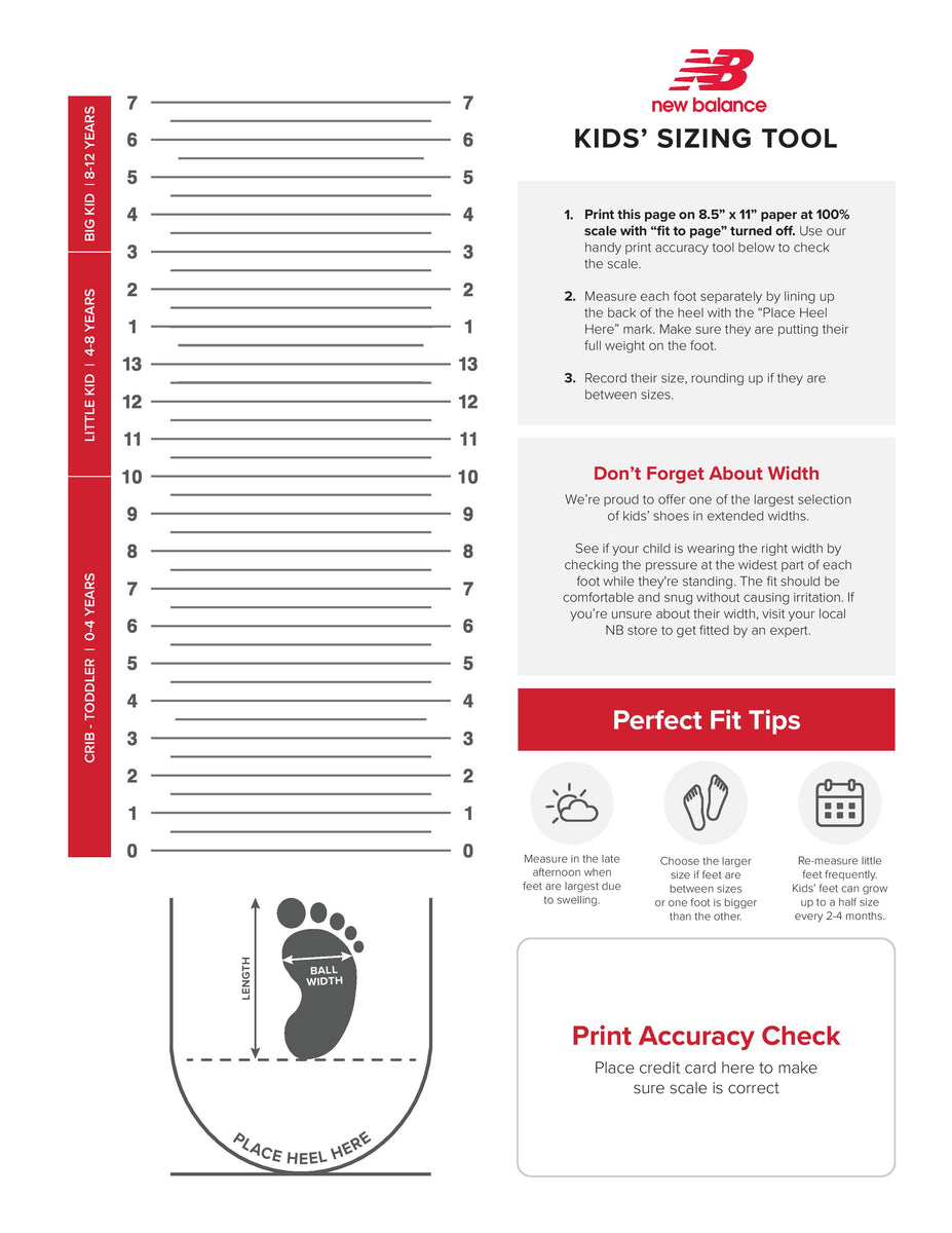 size chart new balance kid