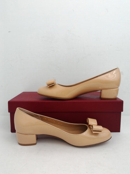 Salvatore Ferragamo Women's Vara New Bisque Naplakcalf Heels Size 5.5 B