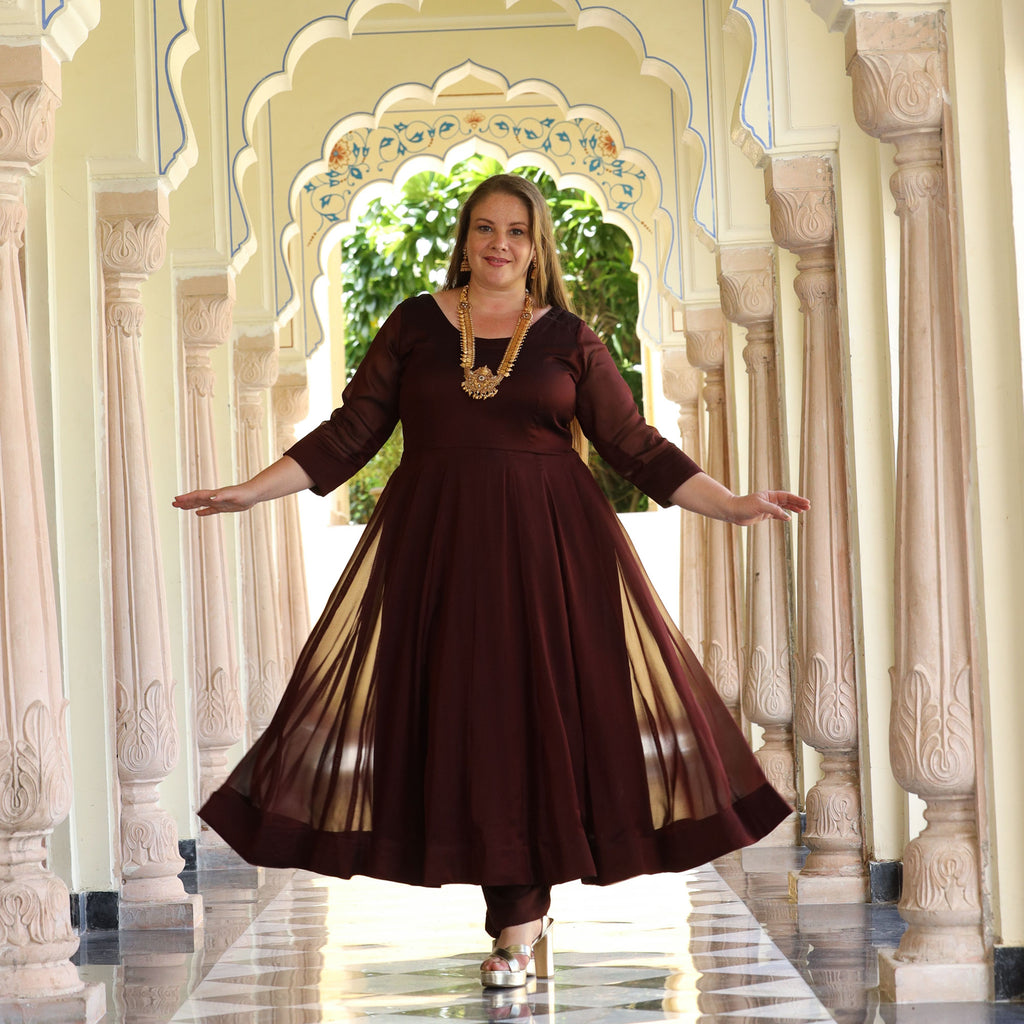 Cocoa Brown Dual Tone Georgette Anarkali