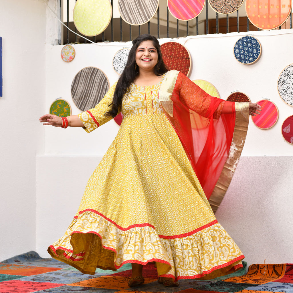 Sand Gold Flared Anarkali Dress-Plus Size Clothing(XS-10XL) – THE ...