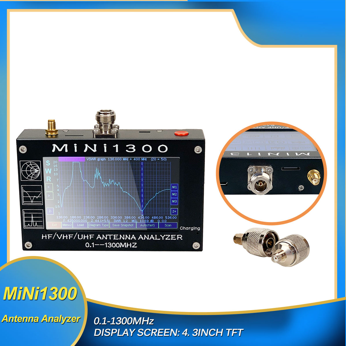 Details about   Mini1300 HF/VHF/UHF Antenna Analyzer 0.1-1300MHz 4.3" TFT LCD Touch  Screen US 