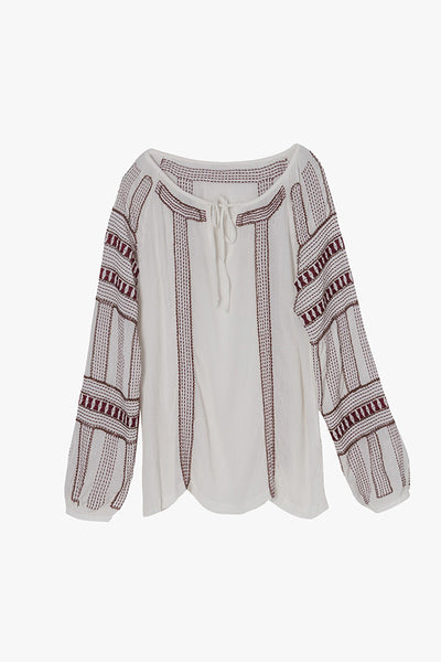 Embroidered Beaded Peasant Blouse