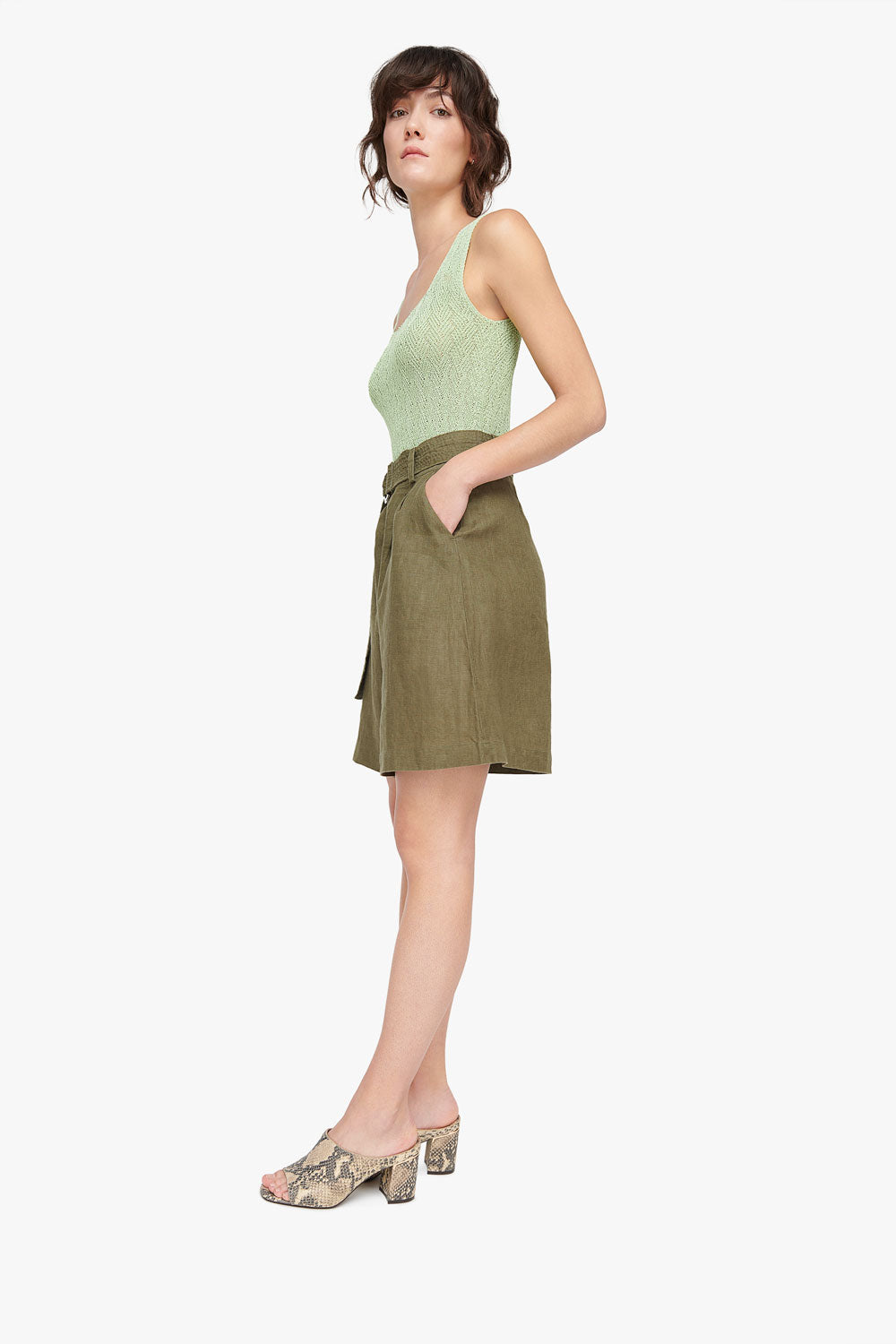 Long Linen Belted Shorts