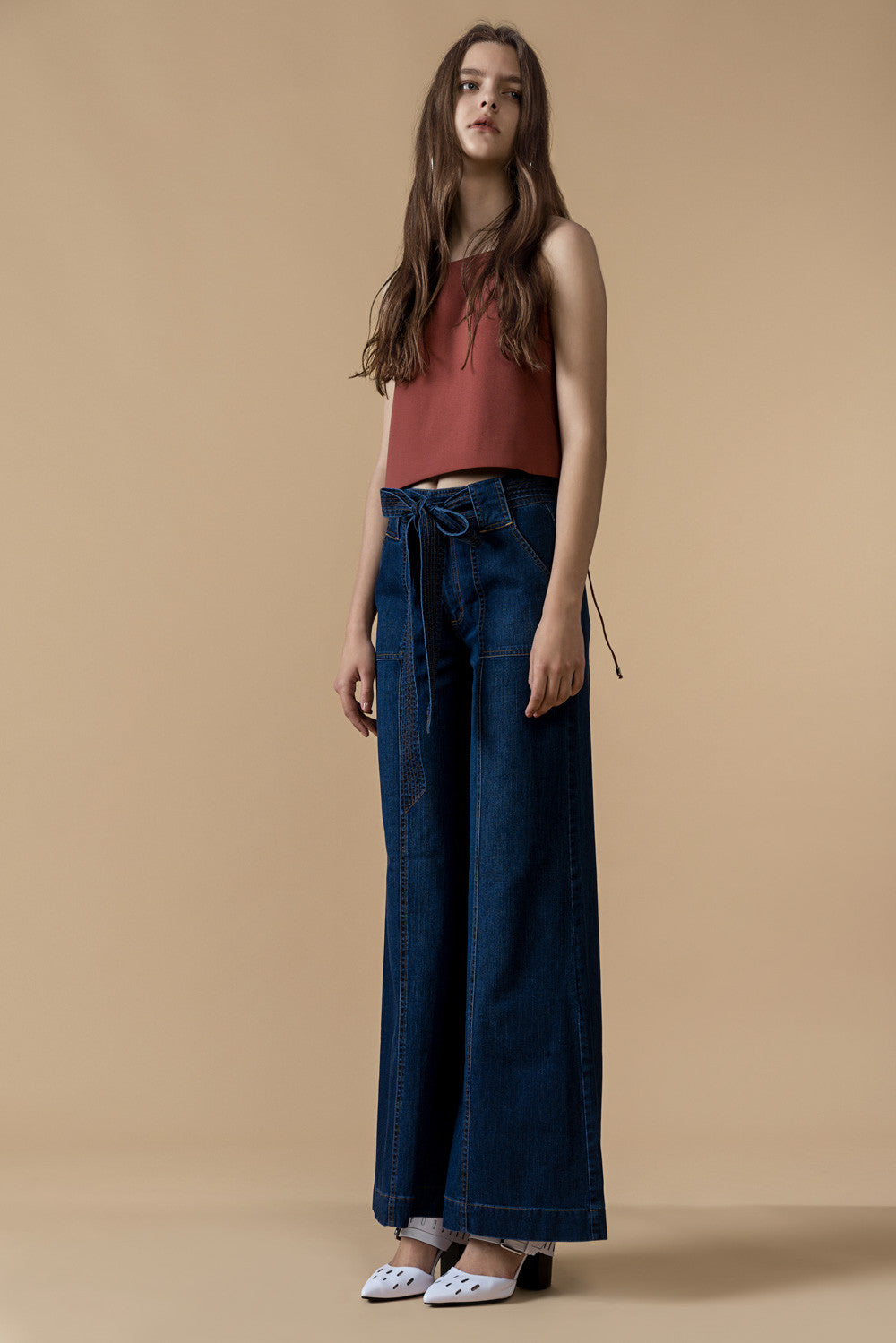 Wide Leg Belted Jeans