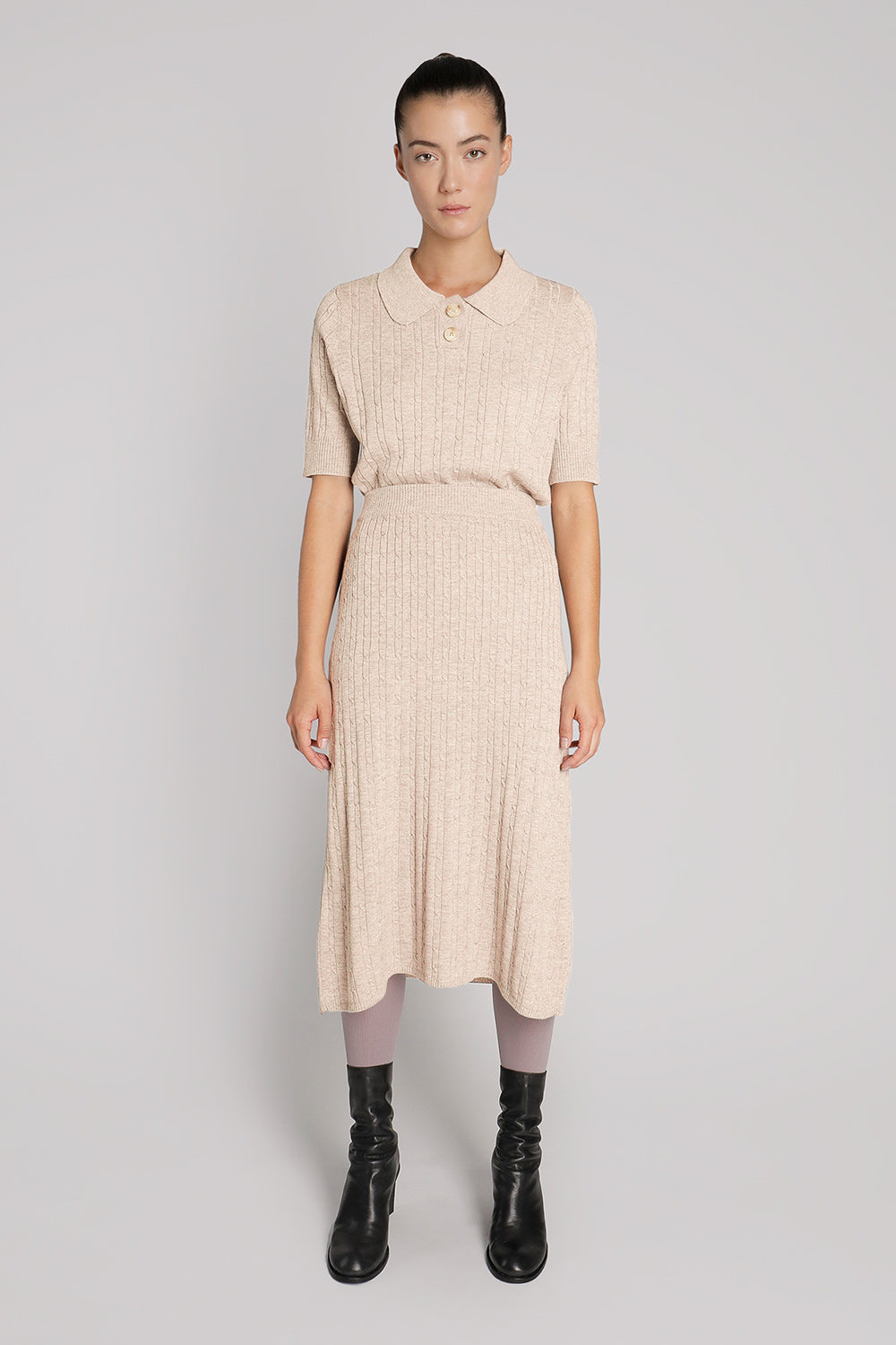 Pleated Knit Midi Skirt