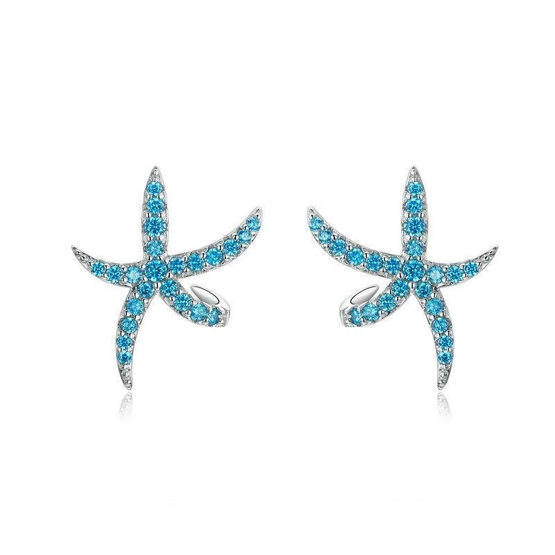 Onefeart Sterling Silver Stud Earrings for Women Bohemian Style Starfish Shape Earrings 1.4x3.9CM Silver 