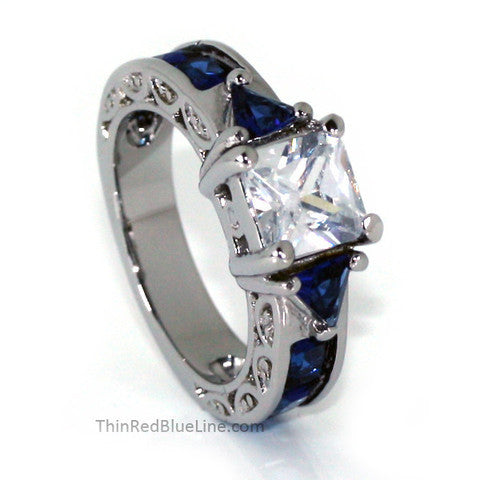 Thin Blue Line Women's Engagement Ring 