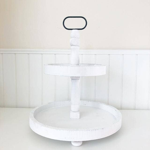 Round Tiered Tray-Distressed White