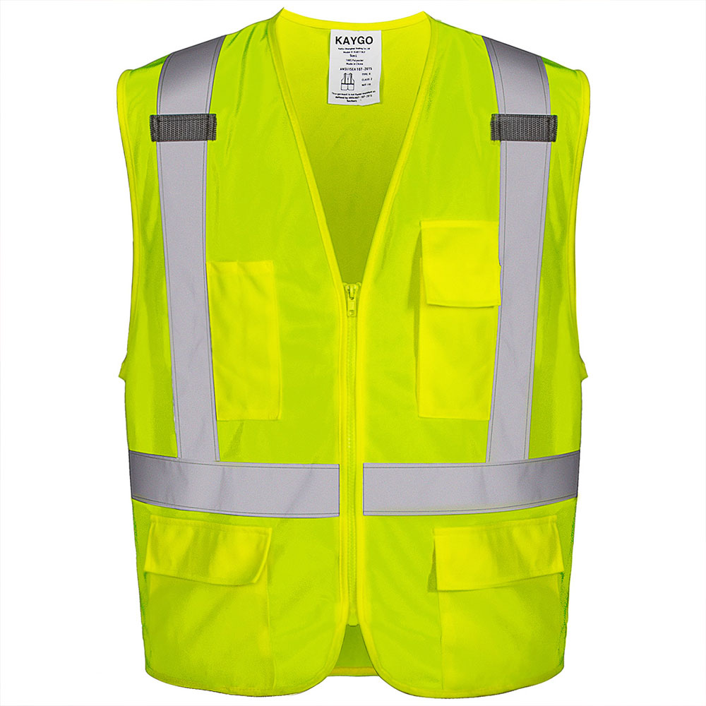 ANSI Class 2 Hi Vis Reflective Vest with Pockets and Zipper
