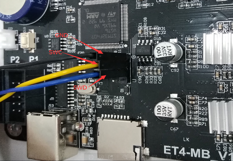 ET4 firmware updating: connect the J-Link to the motherboard.