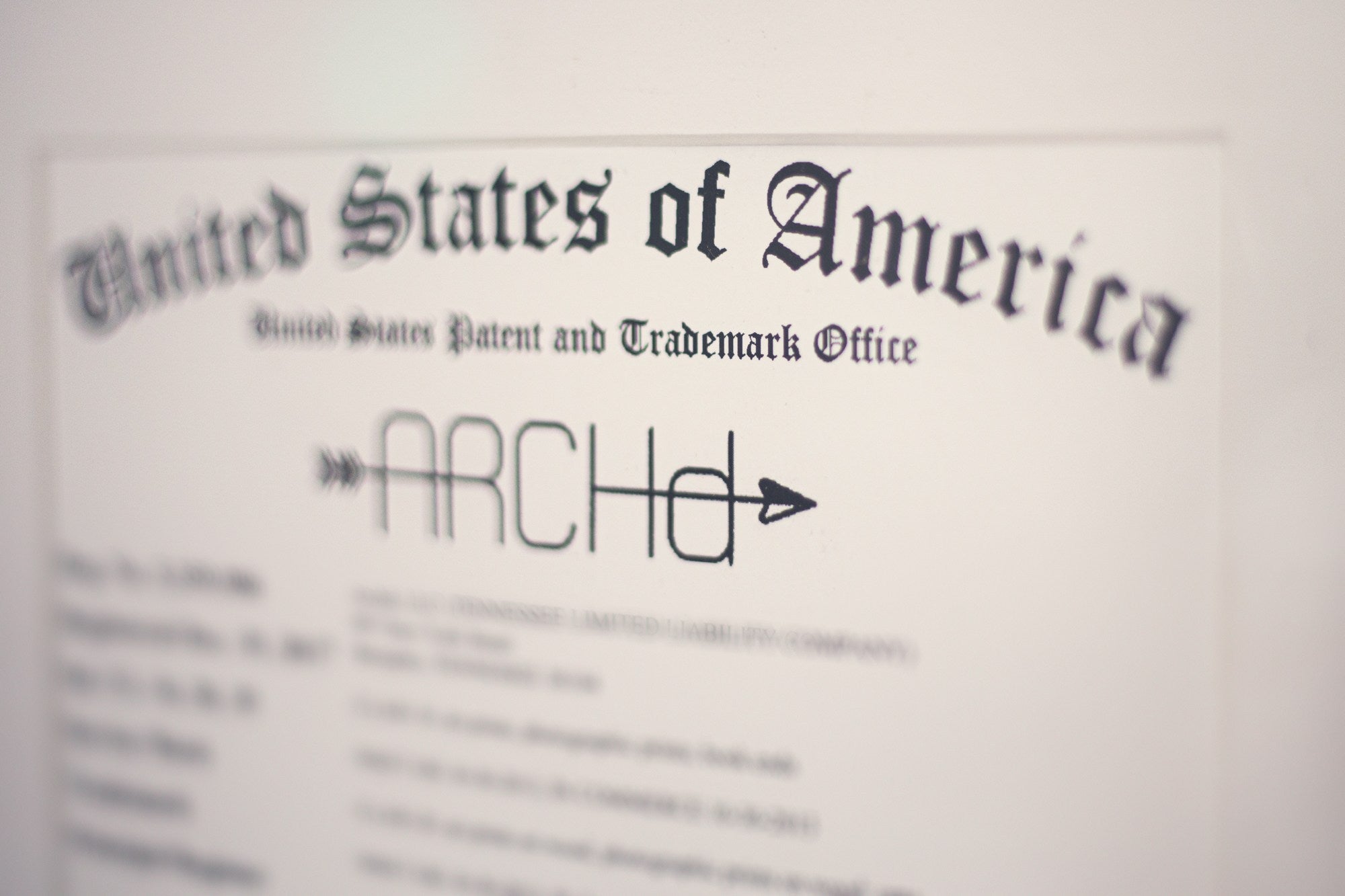 ARCHd United States Patent and Trademark Office certificate