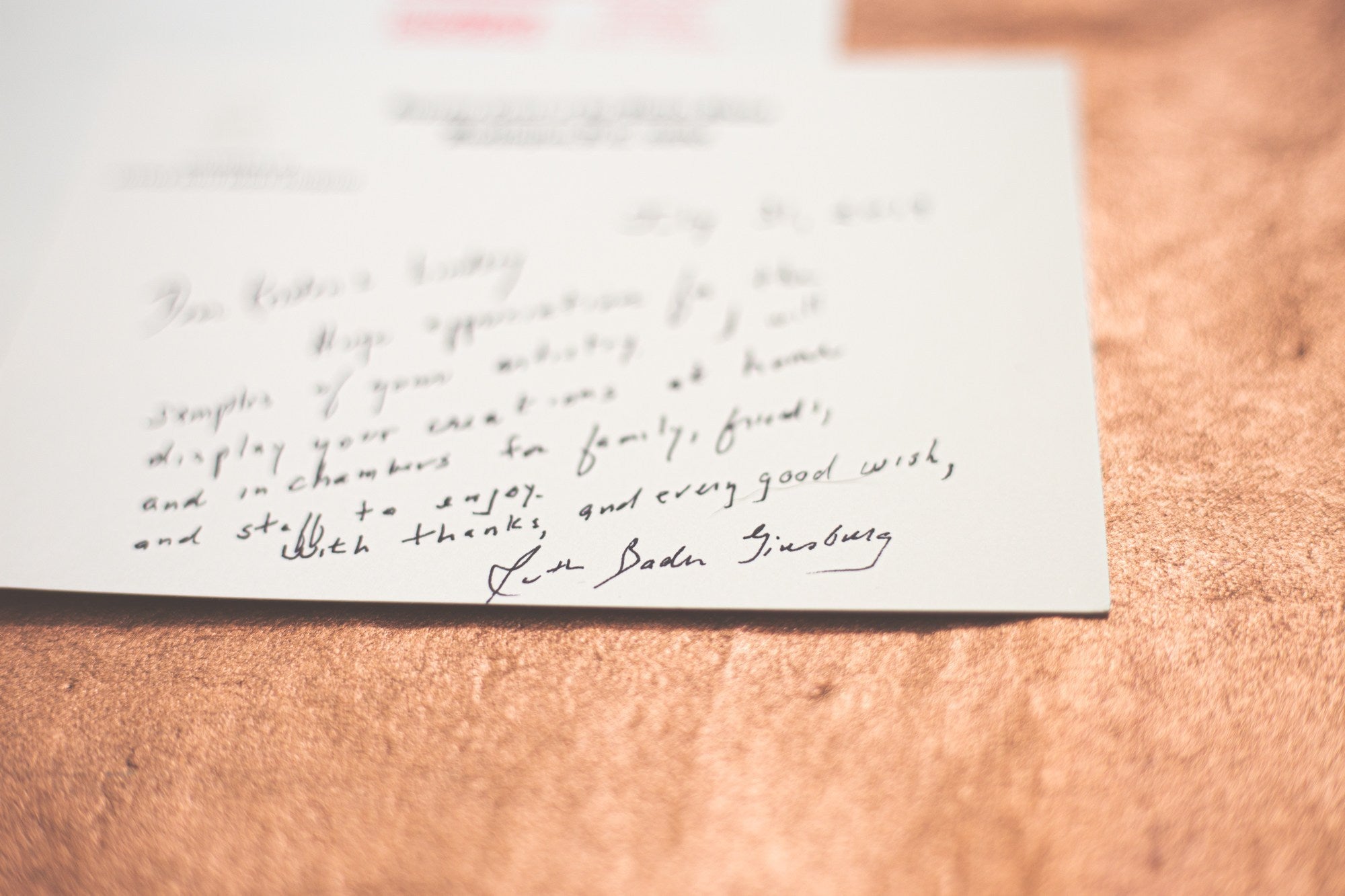 Supreme Court Justice Ruth Bader Ginsburg handwritten letter to Kristen and Lindsey Archer of ARCHd