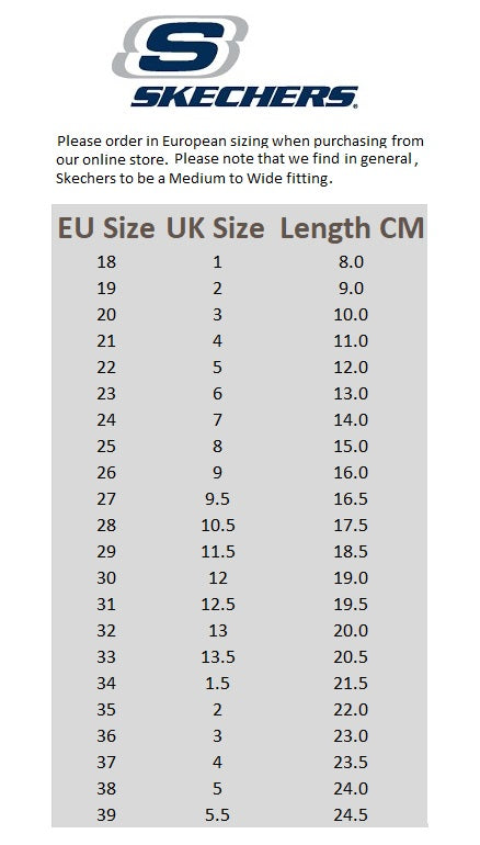 skechers go walk 3 size chart