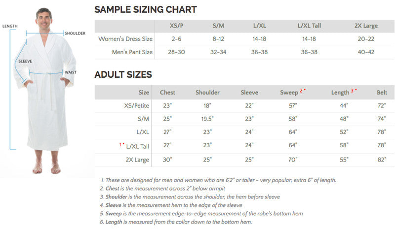Men's Bathrobe Size Chart