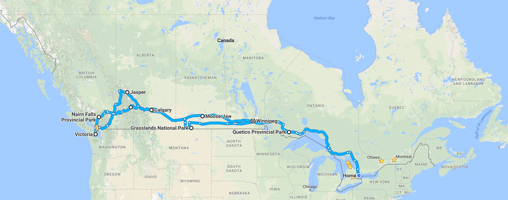 Fitzys Cross Canada Road Trip - Our Route