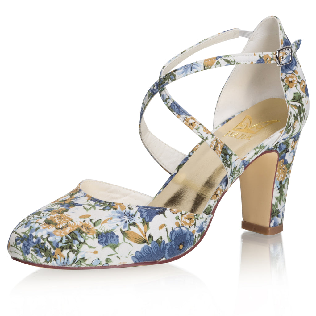 blue mid heel wedding shoes