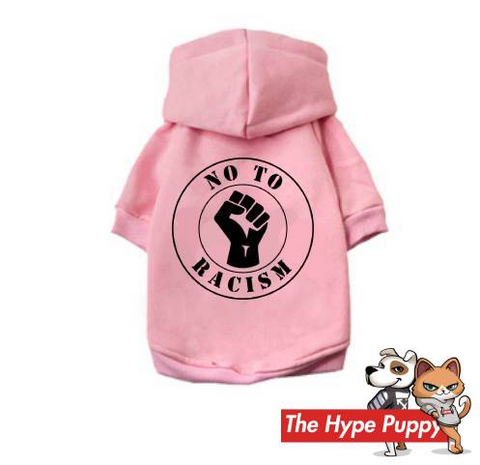 hype puppy no to racism pink hoodie