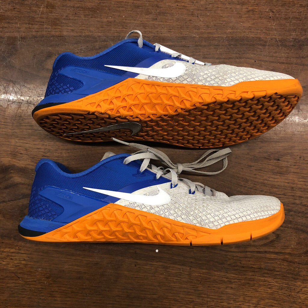 orange and blue gym shoes