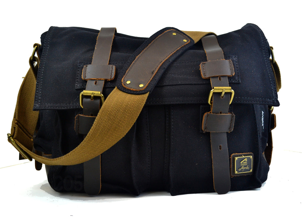 Vintage Canvas Military Shoulder Bag Messenger Bag in Black – PennyLuna