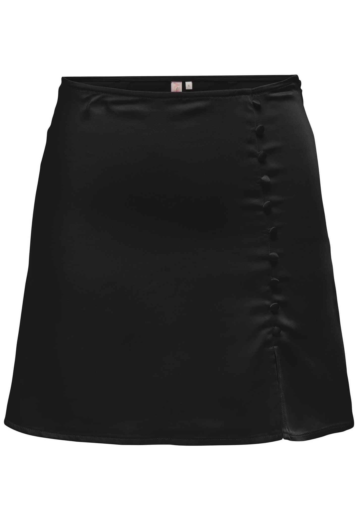 ONLY Mayra Satin Side Button Mini Skirt with Slit in Black - concretebartops