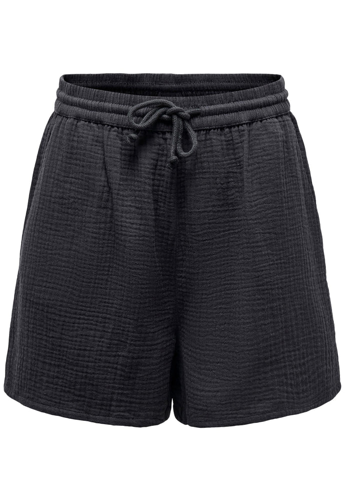 ONLY Thyra High Waisted Pull On Cheesecloth Co-ord Shorts in Washed Black - concretebartops