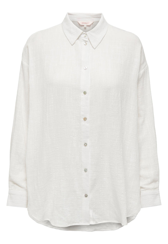 ONLY Leslie Cotton Crinkle Oversized Shirt in White - concretebartops