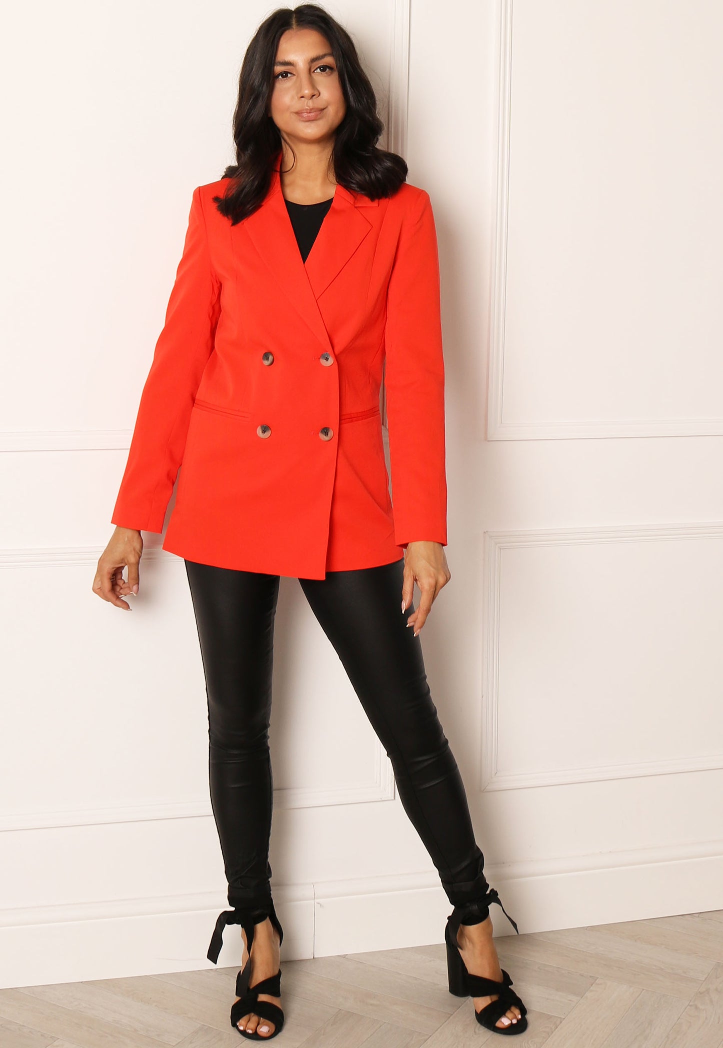 PIECES Amalie Tailored Double Breasted Blazer in Orange - vietnamzoom