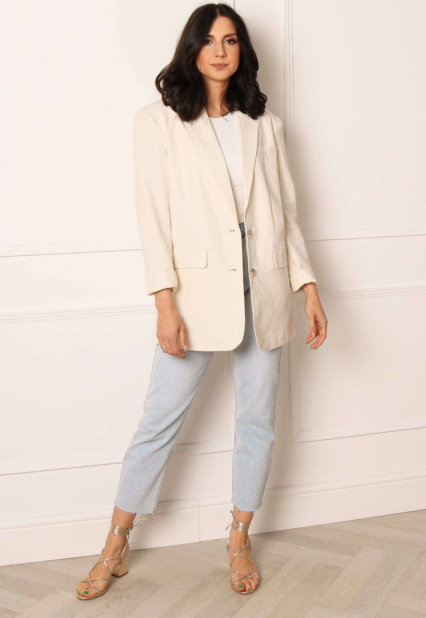 VILA Somma Oversized Linen Blazer in Soft Beige - concretebartops