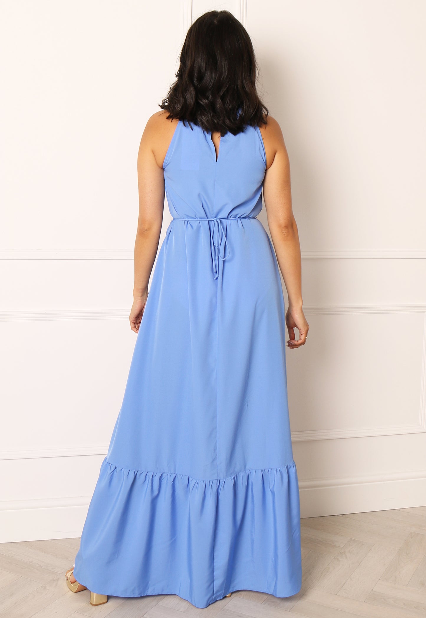 ONLY Laura High Halter Neck Floaty Maxi Dress in Blue - vietnamzoom