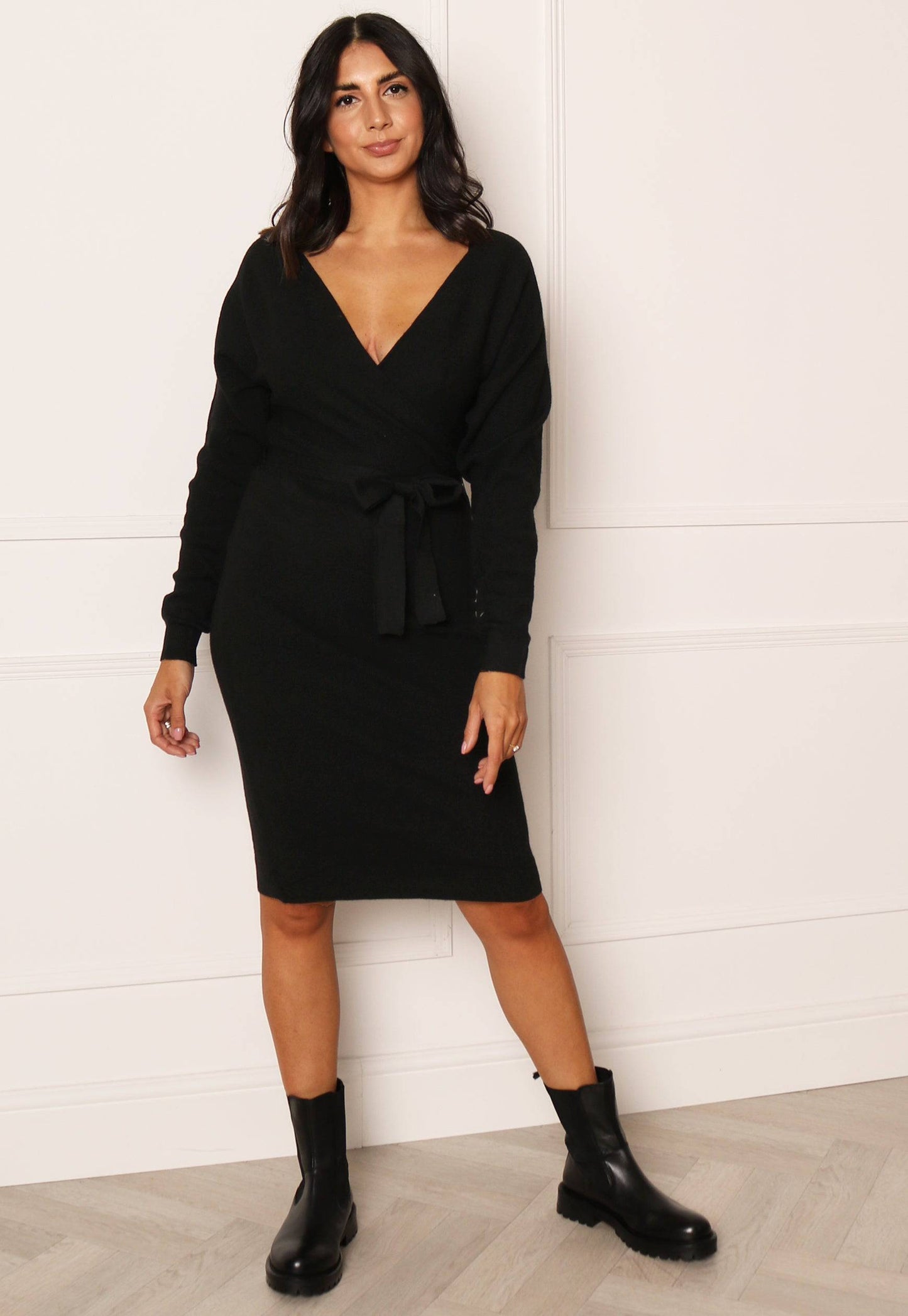 ONLY Mia Reversible Wrap Jumper Dress in Black - concretebartops