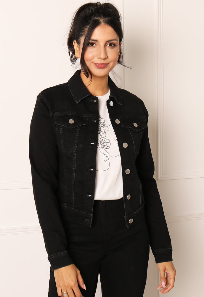 VILA Need It Classic Denim Jacket in Black - concretebartops