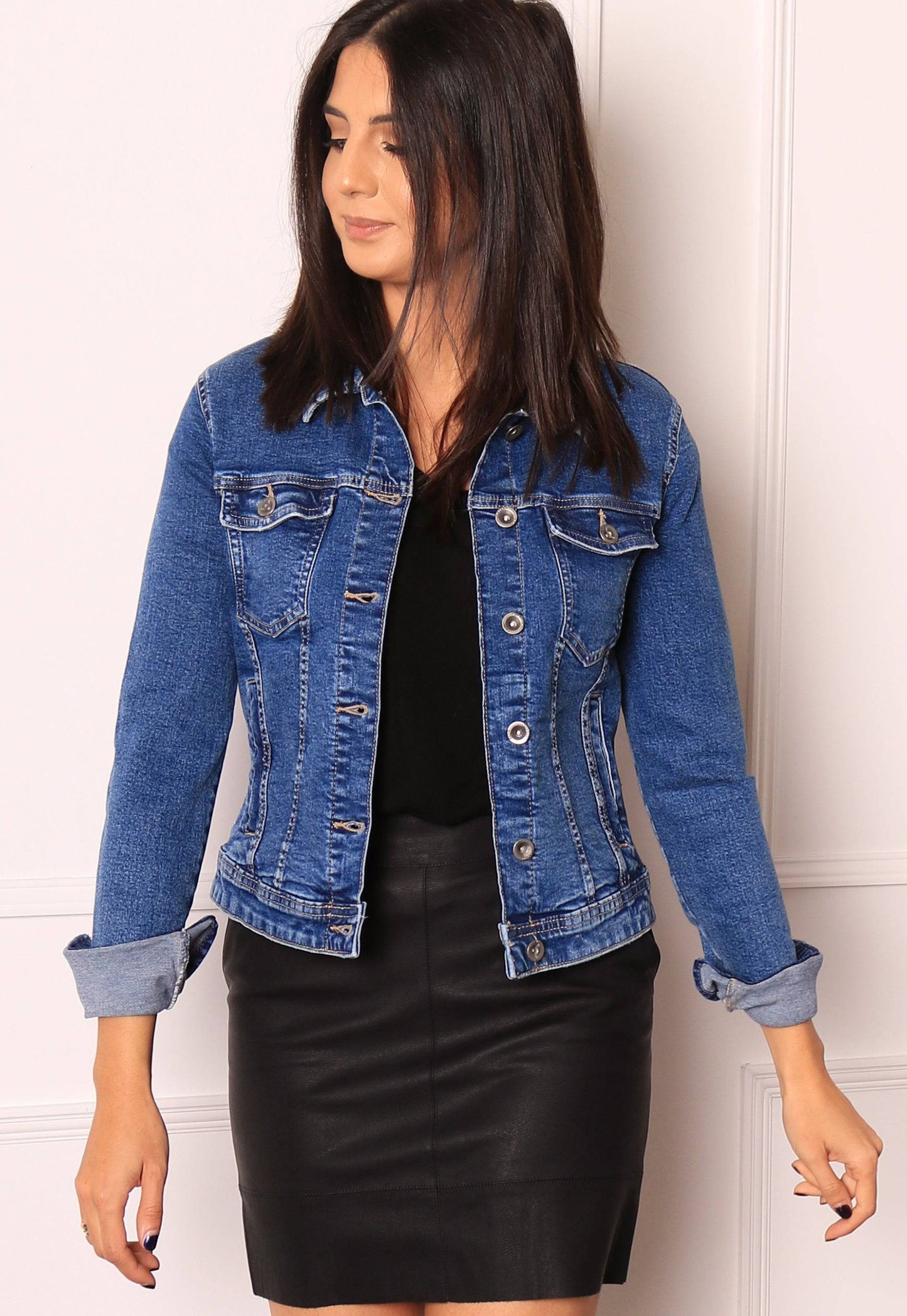 ONLY Tia Classic Denim Jacket in Mid Blue - vietnamzoom