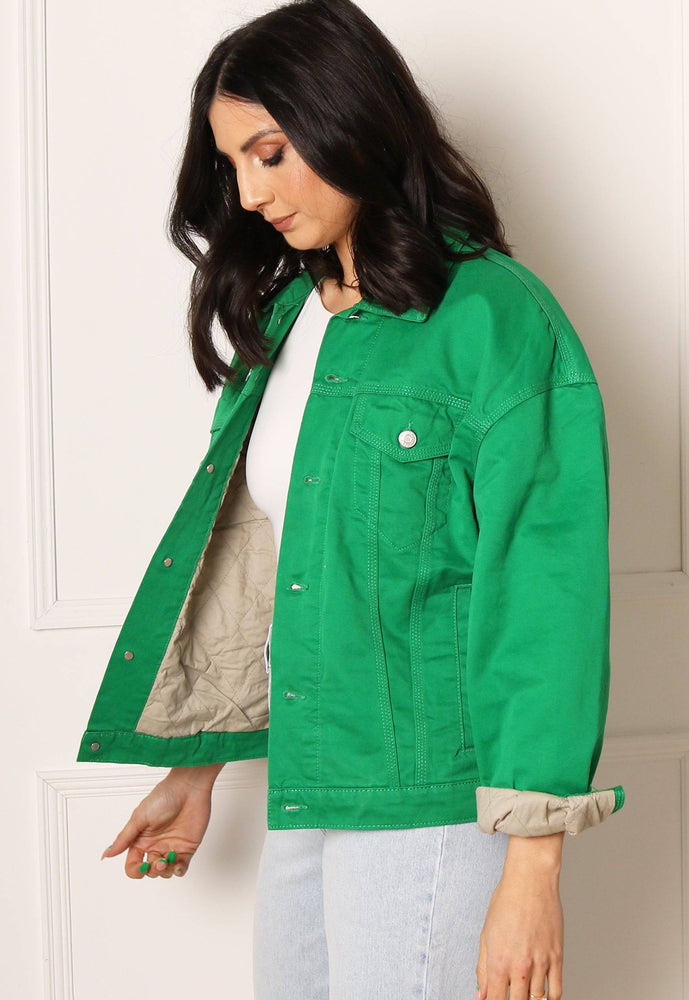 JJXX Mocca Oversized Denim Jacket in Bright Green - concretebartops