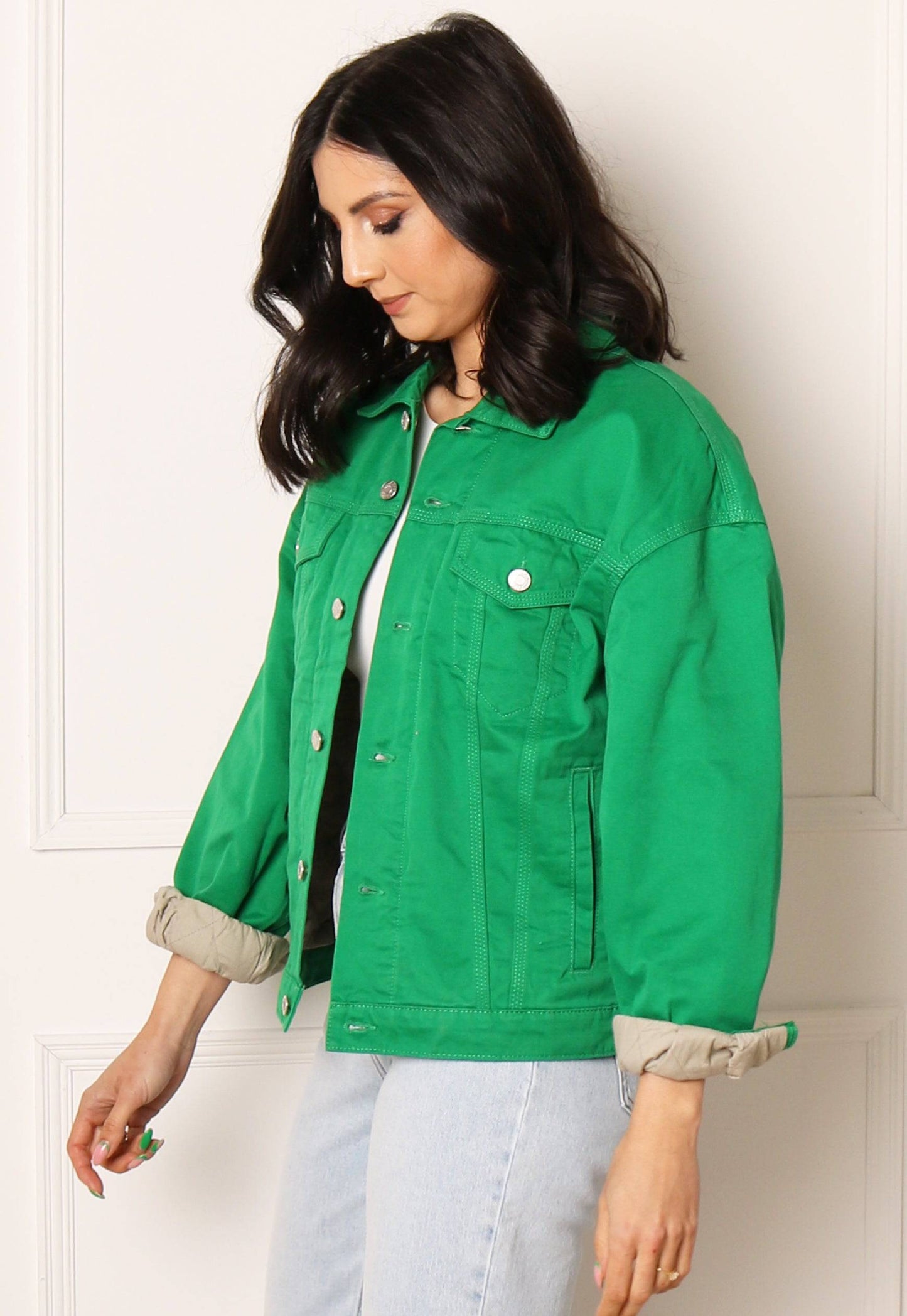 JJXX Mocca Oversized Denim Jacket in Bright Green - vietnamzoom