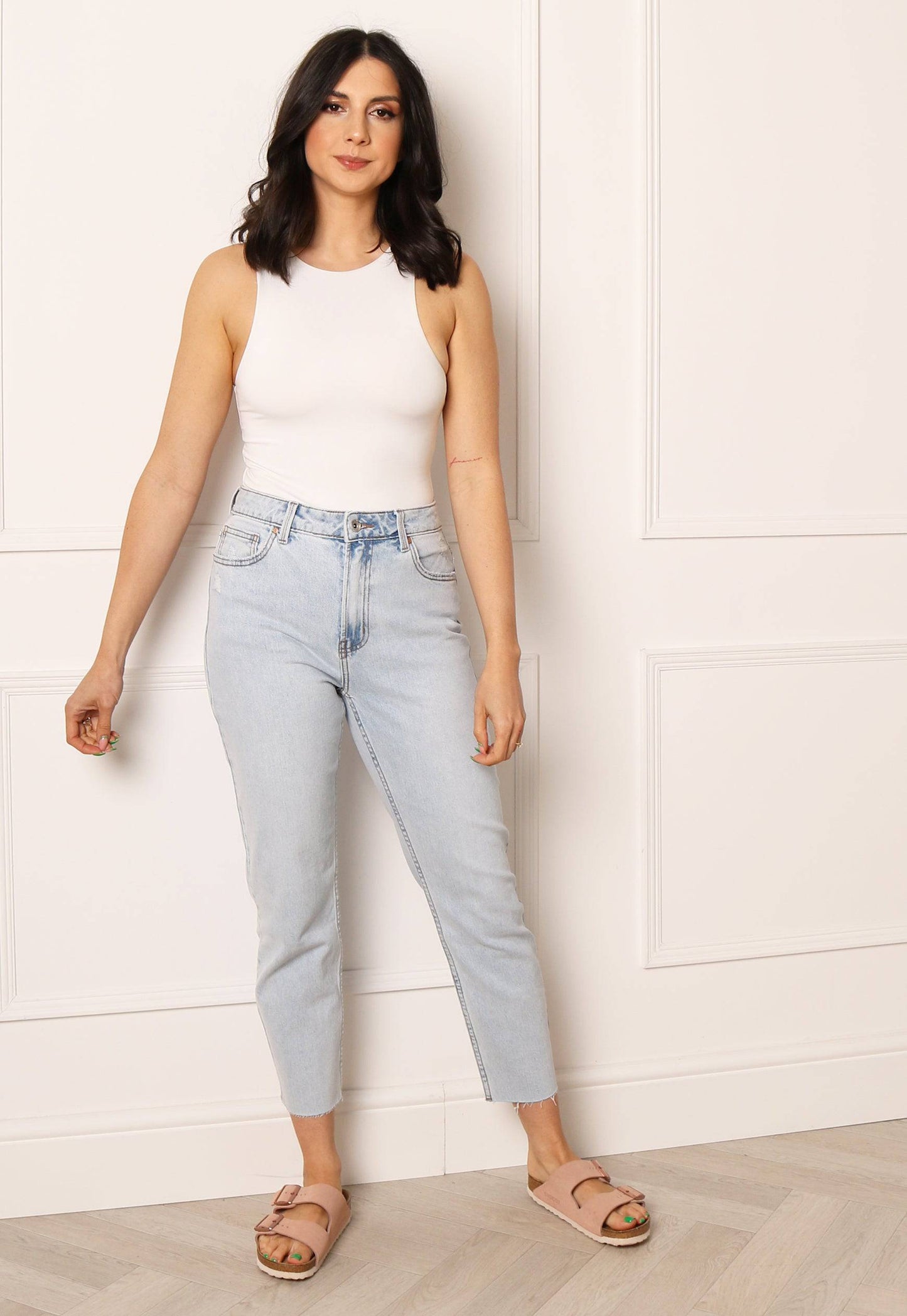 ONLY Emily High Waisted Straight Leg Ankle Grazer Jeans in Light Blue Wash - concretebartops