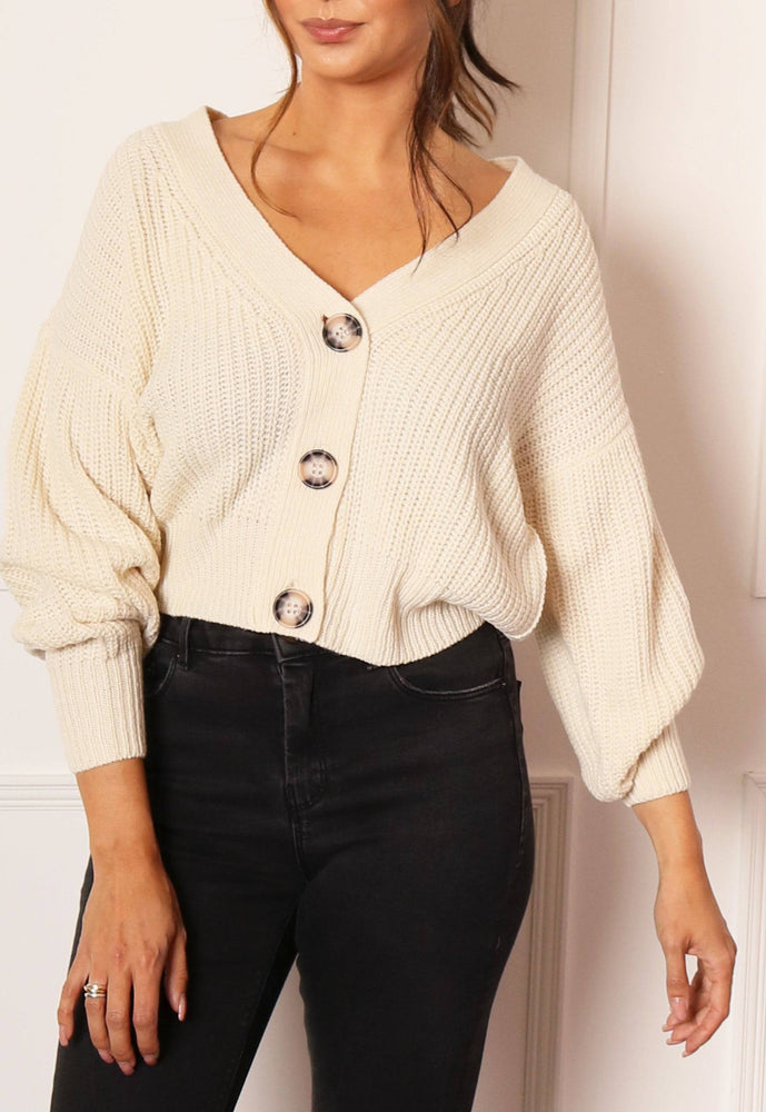 JDY Justy Cropped Chunky Knit Button Cardigan in Cream - concretebartops