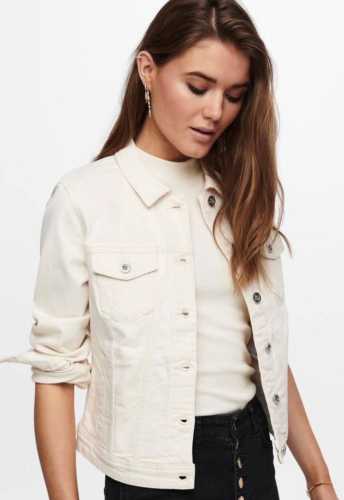 ONLY Tia Classic Denim Jacket in Ecru Cream - concretebartops