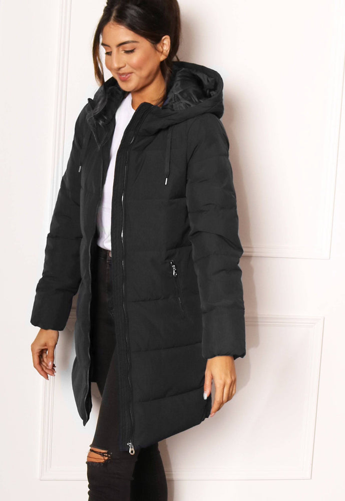 ONLY Dolly Hooded Quilted Padded Long Puffer Coat in Black - concretebartops