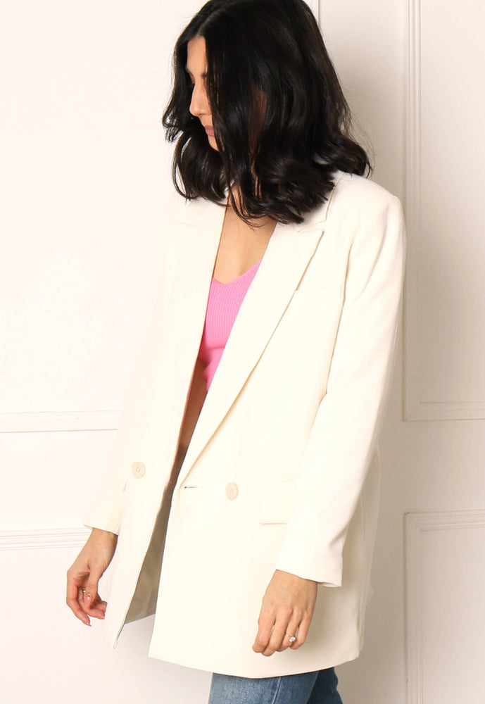 ONLY Casia Oversized Double Breasted Blazer in Cream - concretebartops