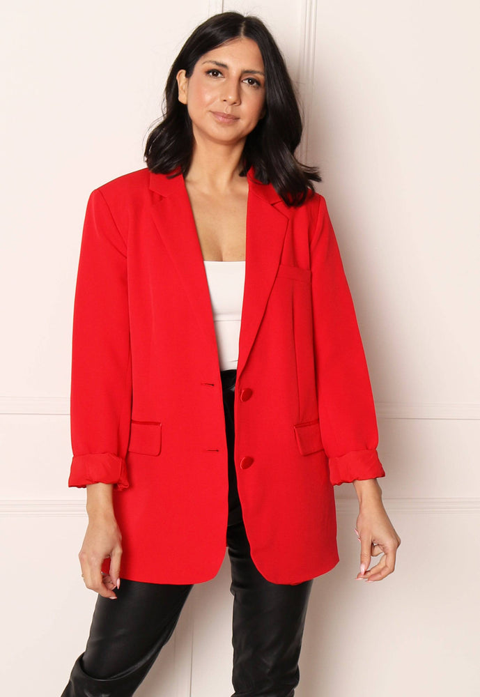 VILA Oversized Boyfriend Fit Suit Blazer in Red - concretebartops