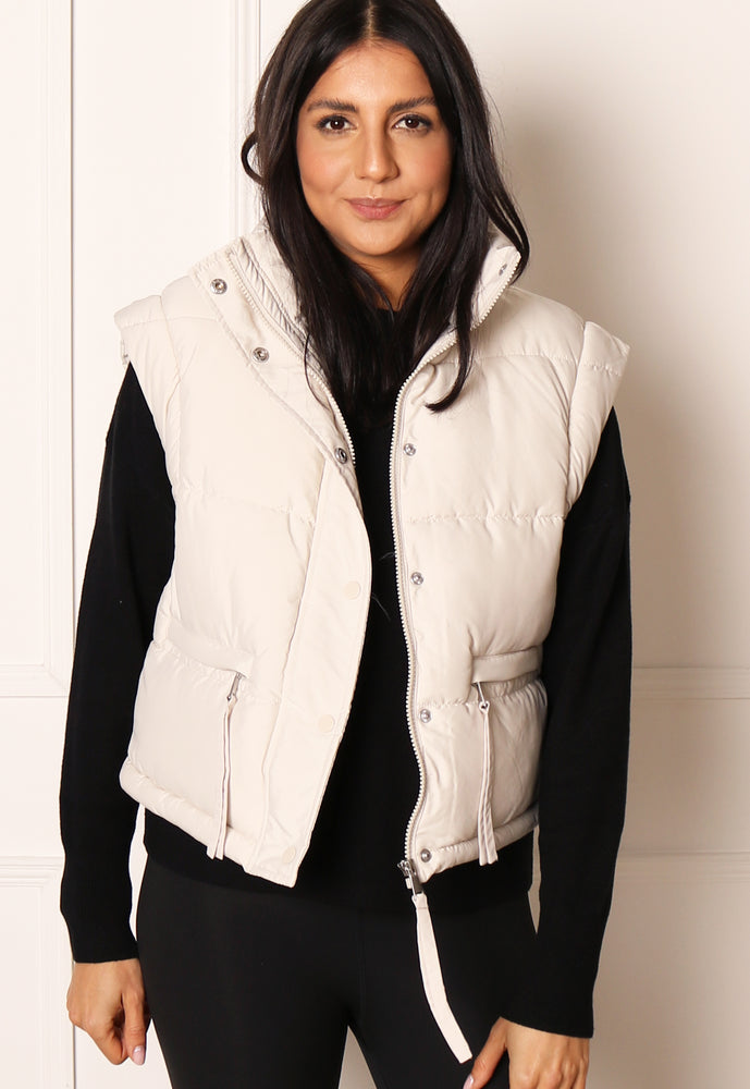 JDY Milo 2 in 1 Cropped Puffer Jacket & Gilet with Funnel Neck in Cream - vietnamzoom
