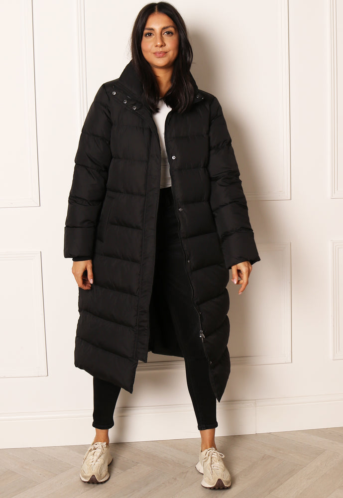 VILA Camisa Maxi Longline Down Puffer Coat with Funnel Neck in Black - concretebartops