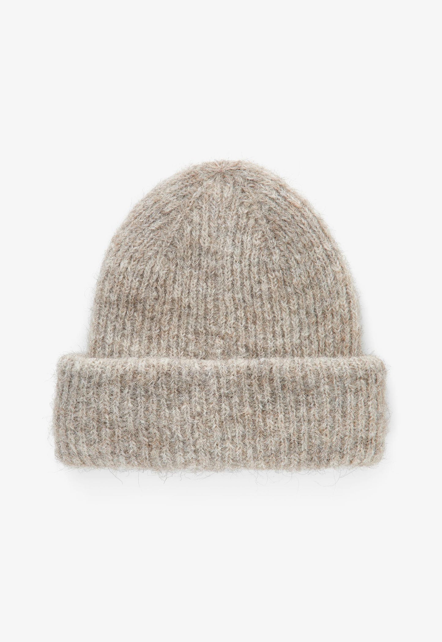 PIECES Fluffy Knit Ribbed Turn Up Beanie Hat in Beige - vietnamzoom