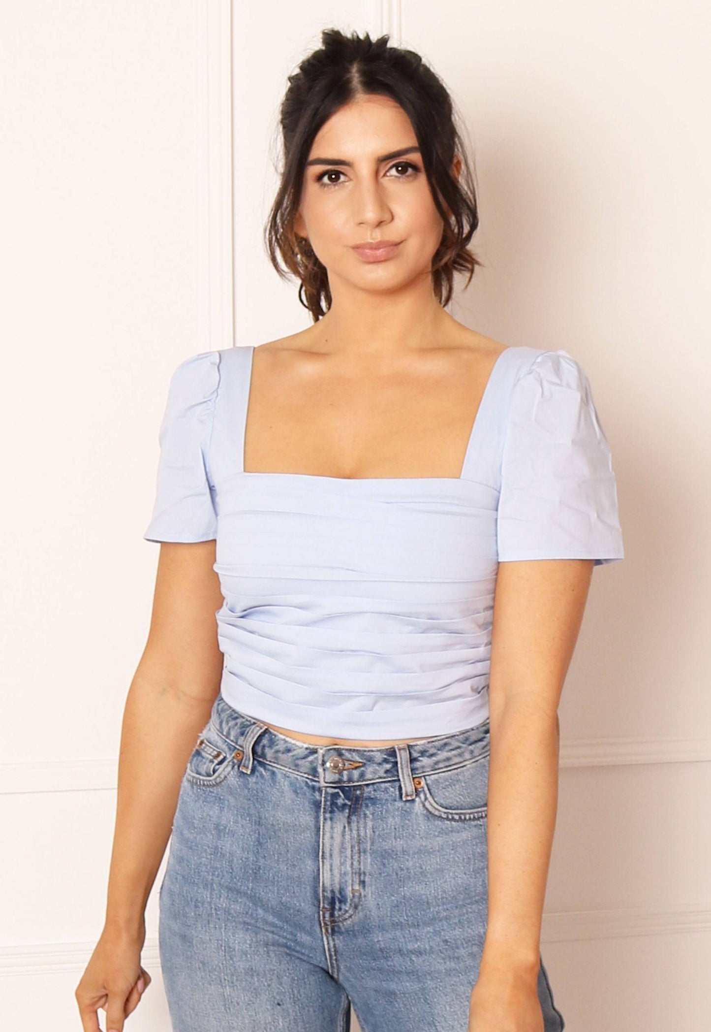 GLAMOUROUS Square Neck Layered Crop Top in Blue - concretebartops