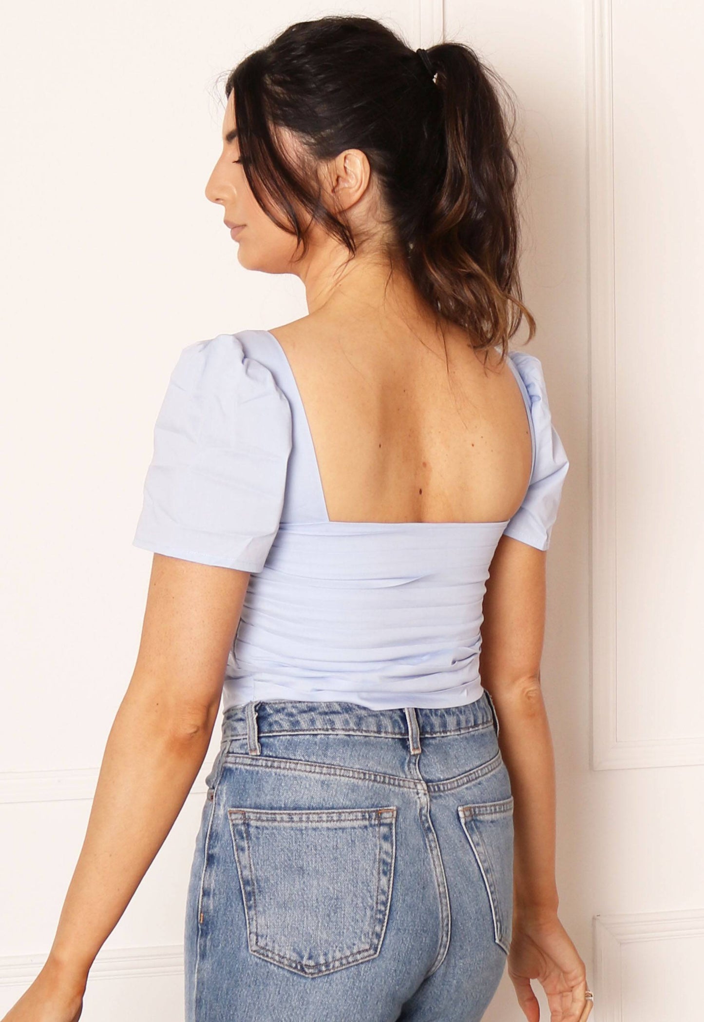 GLAMOUROUS Square Neck Layered Crop Top in Blue - concretebartops